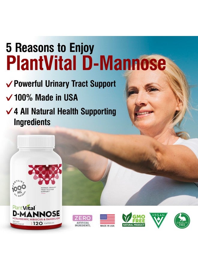 Plantvital D Mannose Capsules with Cranberry - D-mannose 1000mg Capsules - High Potency for Bladder, Kidney and Urinary Tract Support. Cranberry Powder with Hibiscus and Dandelion. 2 Months Supply - Image 4