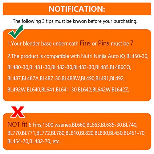 GahsElec Blender Blade Fit for Ninja, Replacement Parts 7 Fin Male Blade with Rubber Gasket, Blender Accessories Compatible with Nutri Ninja Auto IQ BL480 BL482 BL642 BL682 NN102, Fit 18oz, 24oz, 32oz Cups - Image 3