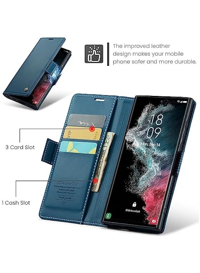 Samsung Galaxy S22 Ultra 5G Blue Wallet Case with RFID Blocking, Card Holder, and Magnetic Kickstand  - Image 4