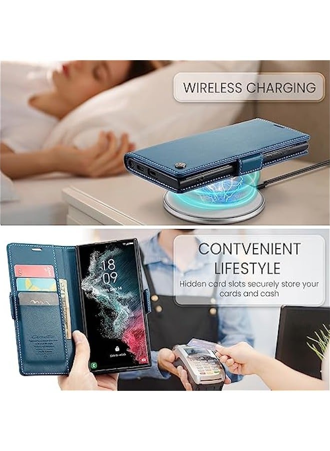 Samsung Galaxy S22 Ultra 5G Blue Wallet Case with RFID Blocking, Card Holder, and Magnetic Kickstand  - Image 5