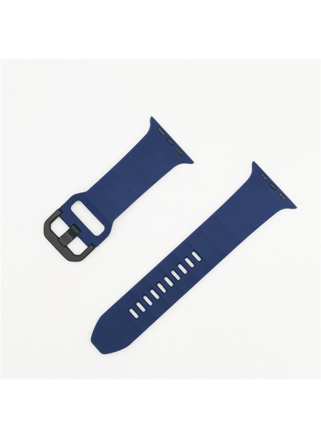 Silicone Sport Watchband Suitable For Apple Watch Ultra Iron Buckle Wave Design Fashionable Strap For Men And Women-Color:Starlight - Image 5