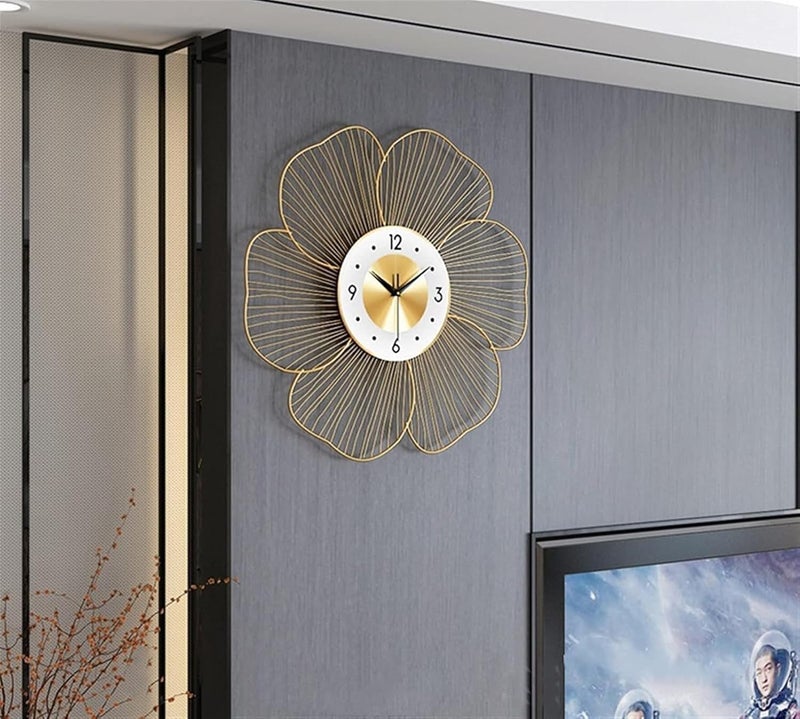 RIZIK STORE™ White Gold Handmade Metal Wall Clock – Wire Design, Silent Ticking, Decorative Wall Hanging Clock for Bedroom, Living Room, Dining Room, and Hallway (53x53cm) (Design 1) - Image 4