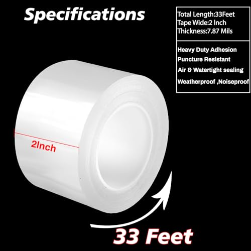 APORNI Window Weather Sealing Tape 2 Inch x 33 FT Weather Stripping Residue-Free Clear Window Draft Isolation Sealing Film Caulk Tape for Doors and Shower Glass Gaps Bathroom - Image 2