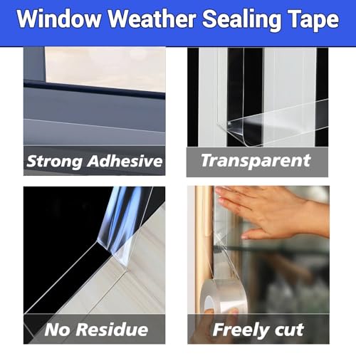 APORNI Window Weather Sealing Tape 2 Inch x 33 FT Weather Stripping Residue-Free Clear Window Draft Isolation Sealing Film Caulk Tape for Doors and Shower Glass Gaps Bathroom - Image 4