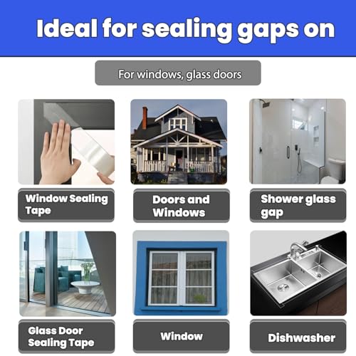 APORNI Window Weather Sealing Tape 2 Inch x 33 FT Weather Stripping Residue-Free Clear Window Draft Isolation Sealing Film Caulk Tape for Doors and Shower Glass Gaps Bathroom - Image 3
