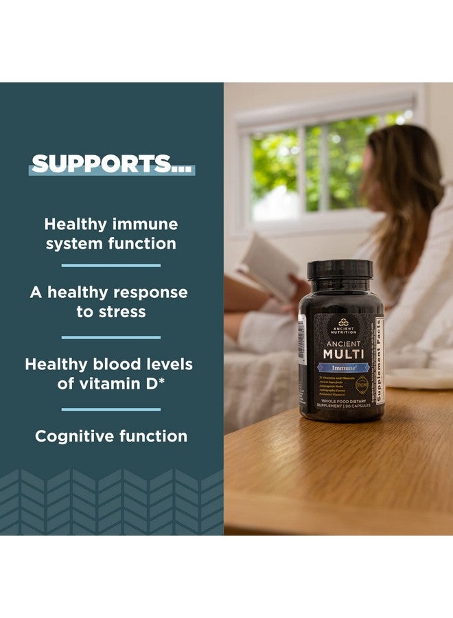 آينشنت نيوترشن فيتامينات متعددة من Ancient Nutrition لدعم المناعة، مناعة، 21 فيتامين ومعادن مع فيتامين د وفيتامين ج، الكركم، يدعم المناعة، تخفيف التوتر وصحة القلب، مناسب لحمية الكيتو، 90 كبسولة - Image 2