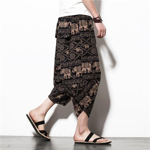 Chinese Style Mens Casual Cotton Linen Capris Coffee k29-4 color 