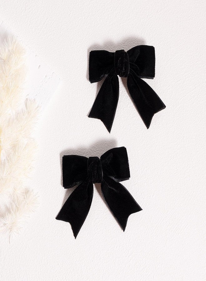 KCHIES 2 Pcs Velvet Hair Bows Black Ribbon Alligator Hair Pins Clips Bowknot Barrettes 3" for Baby Toddler Girls School Kids Xmas Valentines Birthday Gift Cute Fall Accessories - Image 2