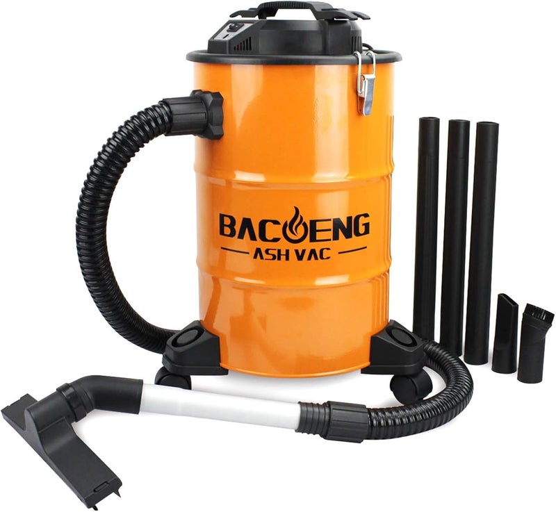 BACOENG 5.3-Gallon Ash Vacuum with Double Stage Filtration System, 10 Amp Ash Vacuum for Pellet Stoves with 1200W Powerful Suction, 5FT Metal Hose and 360° Rotating Wheel - Image 1