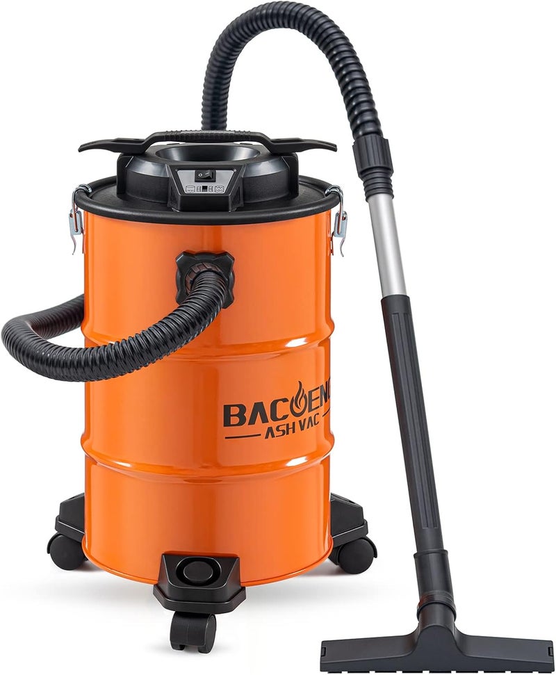 BACOENG 5.3-Gallon Ash Vacuum with Double Stage Filtration System, 10 Amp Ash Vacuum for Pellet Stoves with 1200W Powerful Suction, 5FT Metal Hose and 360° Rotating Wheel - Image 2