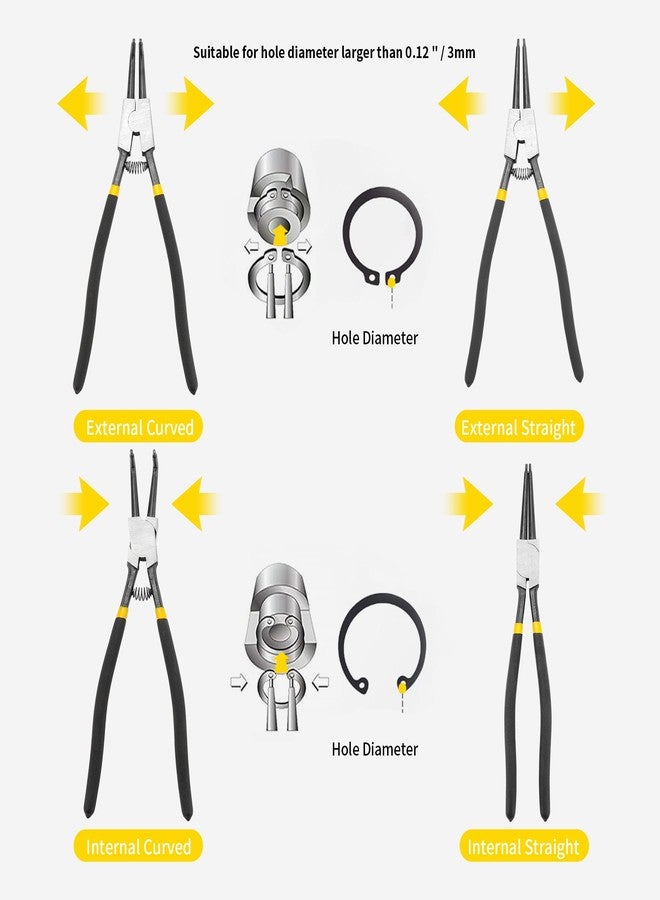 KEJJNYER 8 Pcs Extra Long Snap Ring Pliers with Hook Set, 13 inch Circlip Pliers Heavy Duty, Internal External C Clip Tool Straight Bent Jaws Retaining Ring Remover - Image 2