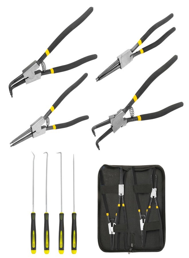 KEJJNYER 8 Pcs Extra Long Snap Ring Pliers with Hook Set, 13 inch Circlip Pliers Heavy Duty, Internal External C Clip Tool Straight Bent Jaws Retaining Ring Remover - Image 1