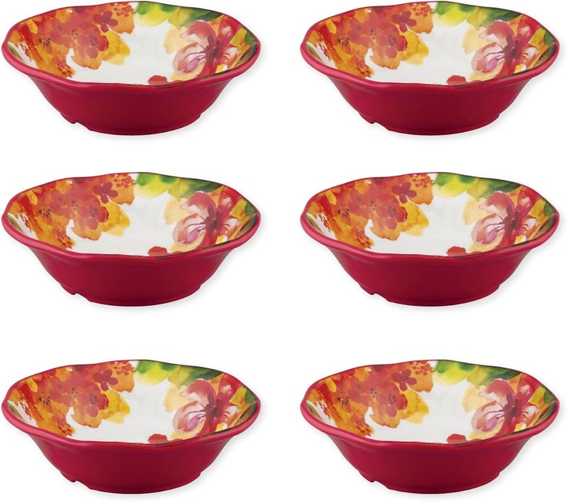 UP طقم أطباق ميلامين زهرية وردية من UPware على شكل زهور للباستا والأرز والحساء والسلطة خالية من BPA وآمنة في غسالة الصحون ومقاومة للكسر 7 بوصة مجموعة من 6 - Image 1