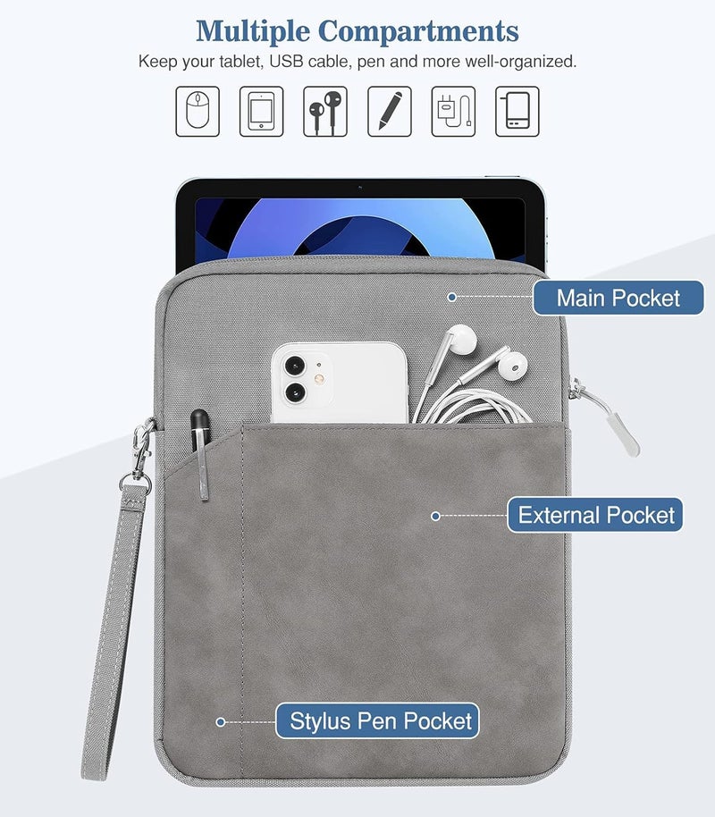 Excefore 9-11 Inch Tablet Sleeve Bag Carrying Case For Ipad Pro 11 2021-2018, Ipad Air 5/4 10.9, Ipad 10.2, Galaxy Tab A8 10.5/Tab S8 11", Surface Go 2/1, Protective Bag With Pocket, Light Gray - Image 4