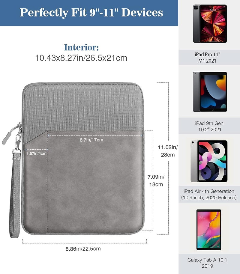 Excefore 9-11 Inch Tablet Sleeve Bag Carrying Case For Ipad Pro 11 2021-2018, Ipad Air 5/4 10.9, Ipad 10.2, Galaxy Tab A8 10.5/Tab S8 11", Surface Go 2/1, Protective Bag With Pocket, Light Gray - Image 2