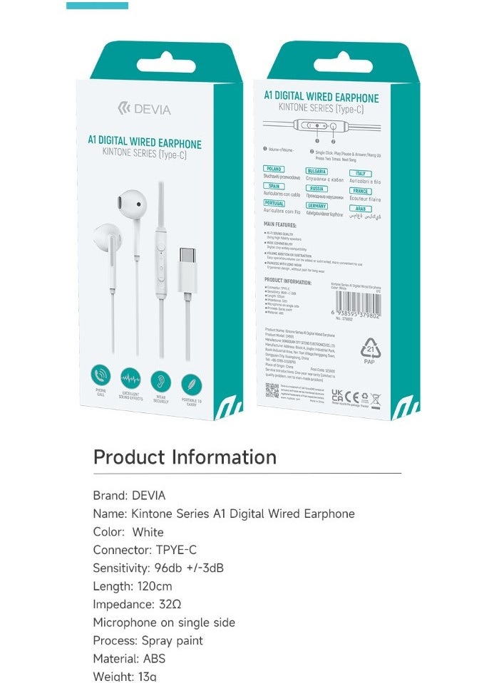 devia Devia A1 Digital Wired Earphones in White  - Image 3
