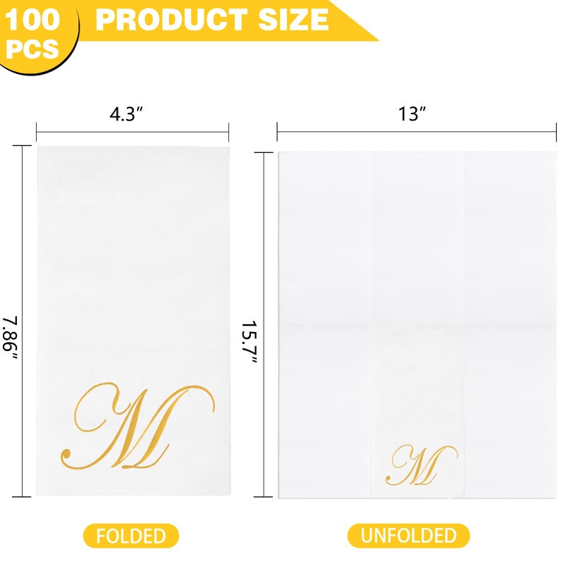 bUCLA BUCLA 100PCS Gold Monogram Paper Napkins Letter M - Disposable Paper Napkins Elegant Metallic Golden Foil Gold Paper Napkin for Wedding  Birthday Party&Thanksgiving  - Image 1