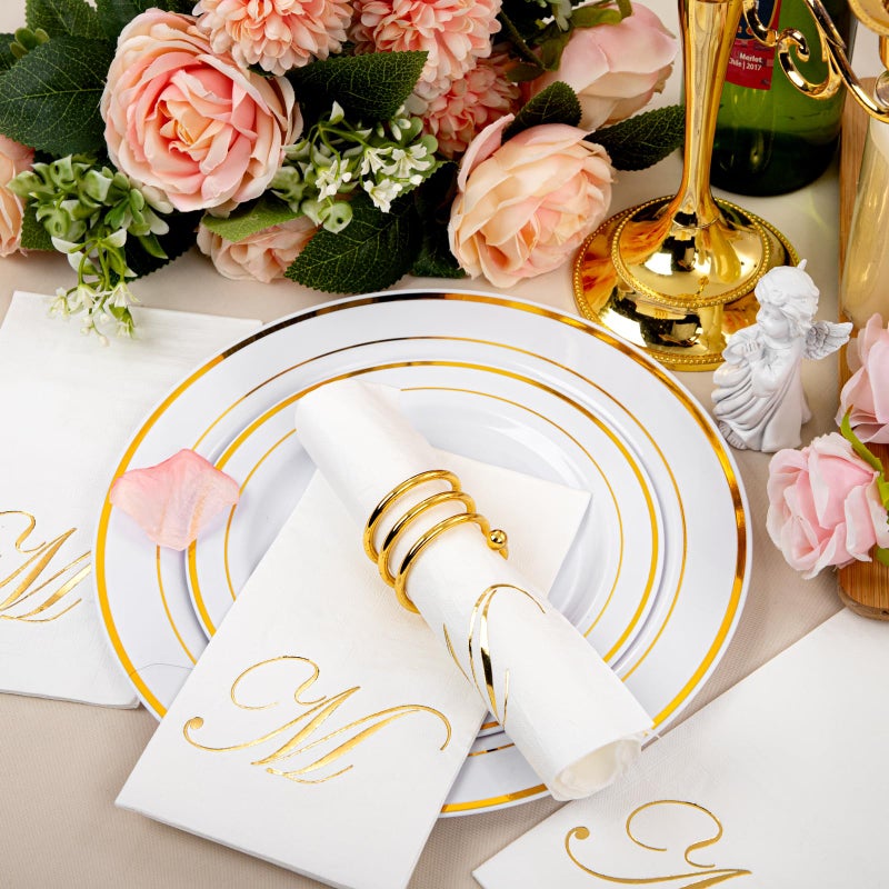 bUCLA BUCLA 100PCS Gold Monogram Paper Napkins Letter M - Disposable Paper Napkins Elegant Metallic Golden Foil Gold Paper Napkin for Wedding  Birthday Party&Thanksgiving  - Image 4