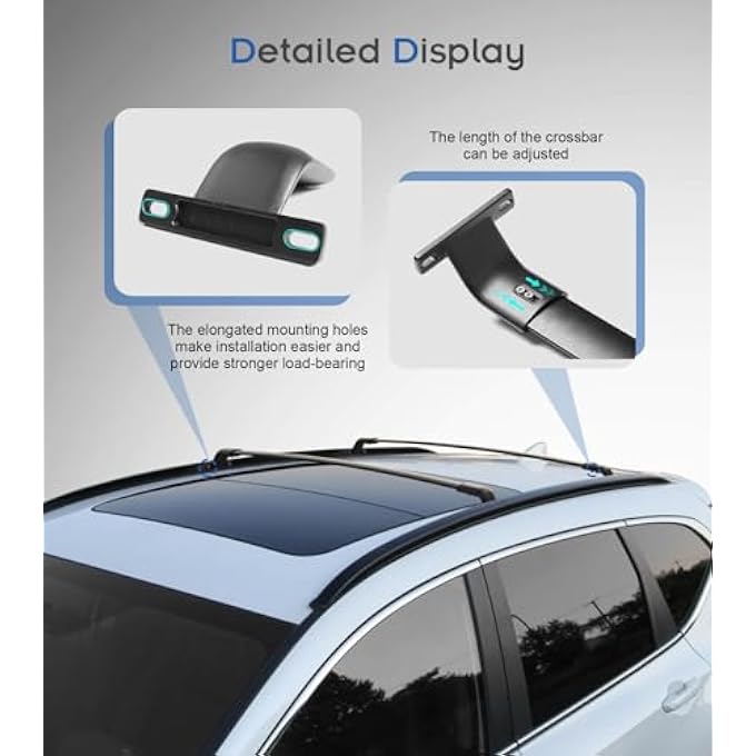 rayihni Upgraded 220lbs Heavy Duty Roof Racks for Cadillac XT5 2016-2023 2024 - Easy Installation Cross Bars for Kayak Snowboard Surfboard Bike Canoe Ski Cargo Rooftop Accessories - Image 3