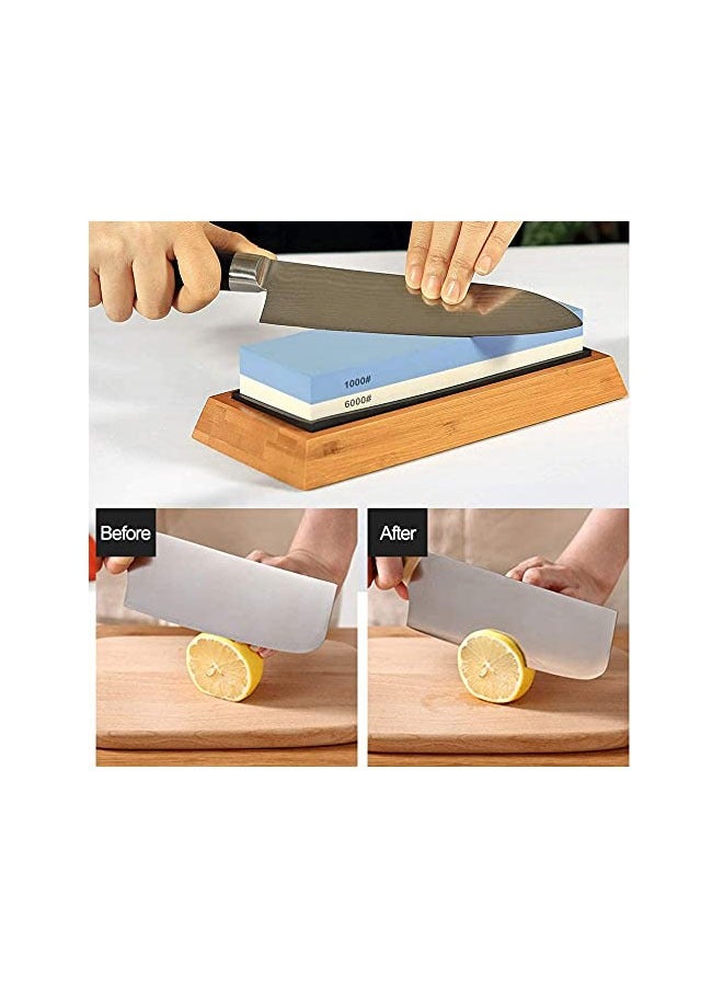 مويكسين حجر شحذ سكين الحجر الأبيض 1000/6000 حبيبة مع حجر مسطح، قاعدة من الخيزران غير قابلة للانزلاق، قواعد مطاطية غير قابلة للانزلاق ودليل زاوية - Image 5