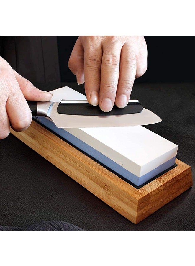 مويكسين حجر شحذ سكين الحجر الأبيض 1000/6000 حبيبة مع حجر مسطح، قاعدة من الخيزران غير قابلة للانزلاق، قواعد مطاطية غير قابلة للانزلاق ودليل زاوية - Image 2