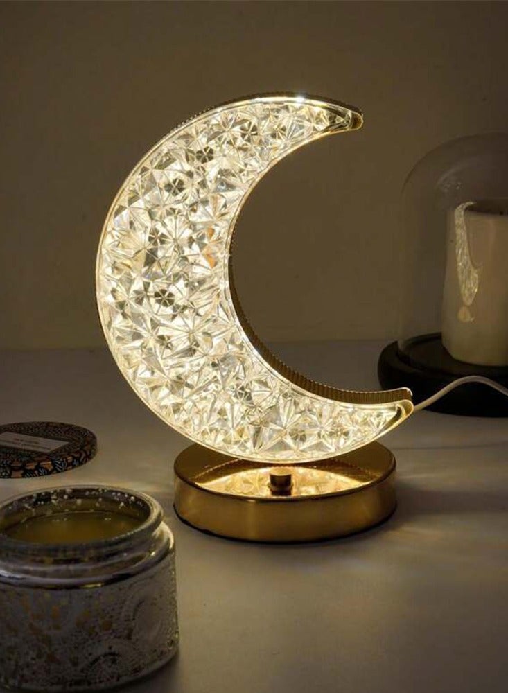 Diamond Moon Decoration Table Lamp Night Light with Three Color and Dimming Feature Ambient Light Creative Table Suitable for Bedside Night Light and Bedroom and Living Room - Image 2