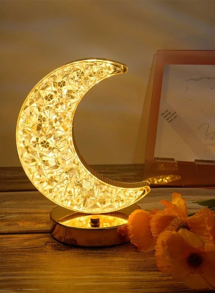 Diamond Moon Decoration Table Lamp Night Light with Three Color and Dimming Feature Ambient Light Creative Table Suitable for Bedside Night Light and Bedroom and Living Room - Image 1