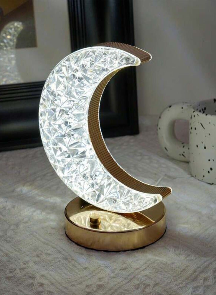 Diamond Moon Decoration Table Lamp Night Light with Three Color and Dimming Feature Ambient Light Creative Table Suitable for Bedside Night Light and Bedroom and Living Room - Image 3