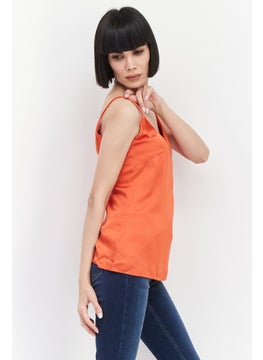 ESPRIT Women V-Neck Sleeveless Plain Tank Top, Orange  - Image 2