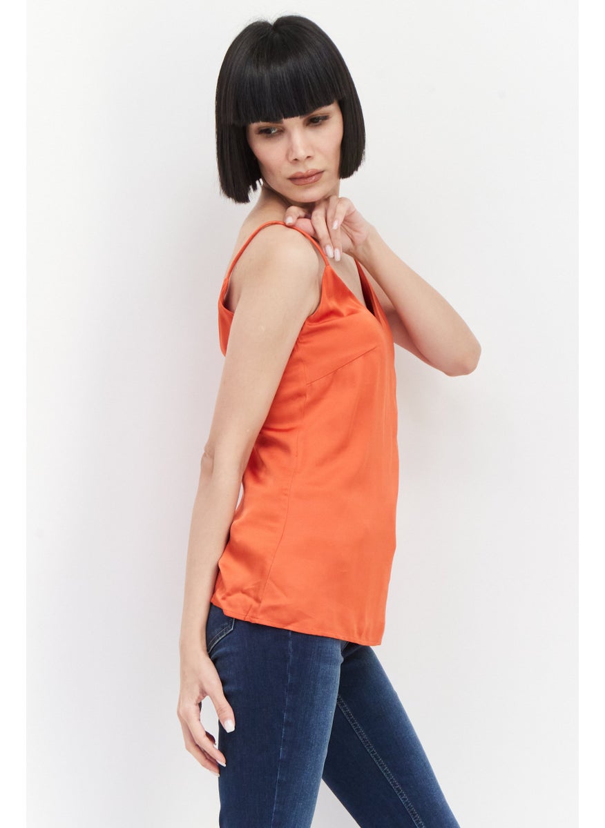 ESPRIT Women V-Neck Sleeveless Plain Tank Top, Orange  - Image 2