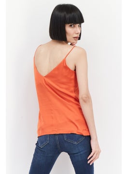ESPRIT Women V-Neck Sleeveless Plain Tank Top, Orange  - Image 4