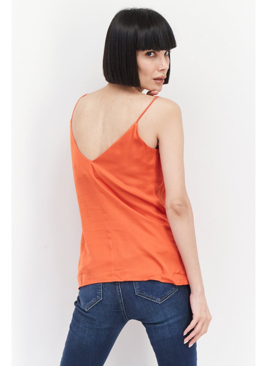 ESPRIT Women V-Neck Sleeveless Plain Tank Top, Orange  - Image 4