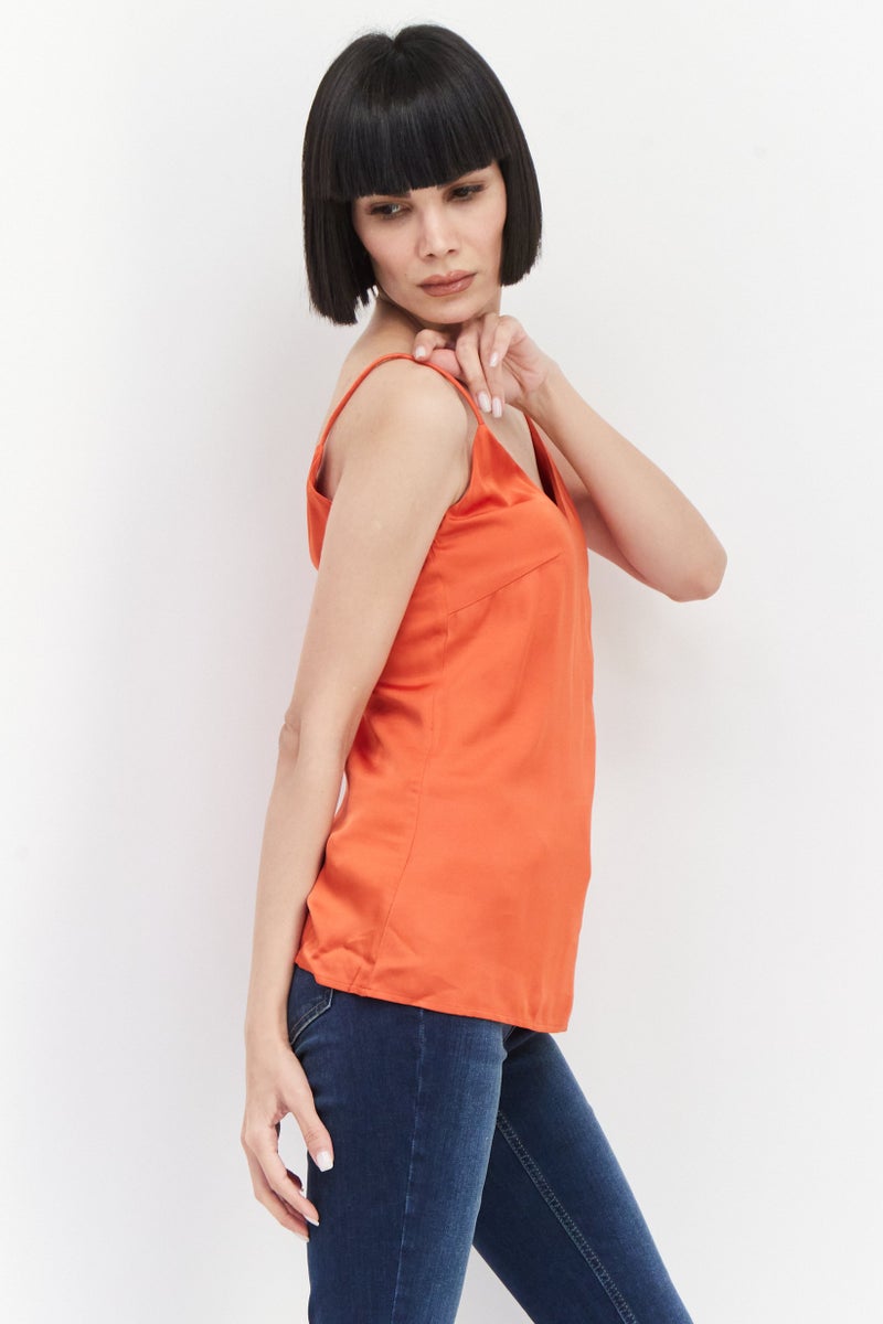 ESPRIT تي شيرت بلا أكمام على شكل حرف V للنساء، برتقالي - Image 2