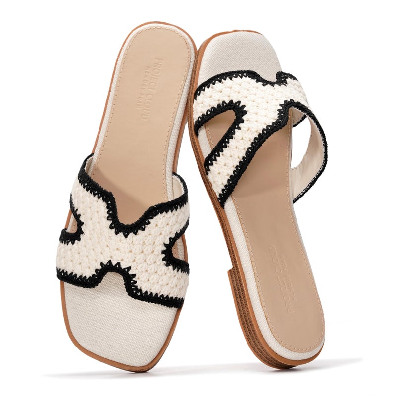Project Cloud 100% Genuine Leather Sandals for Women 2026 - Fashion Flat Womens Sandals with Memory Foam Insole Slides Sandals Women Footwear - Mules Women's Sandals (Jannel, CRMUL,7.5M) - Image 1