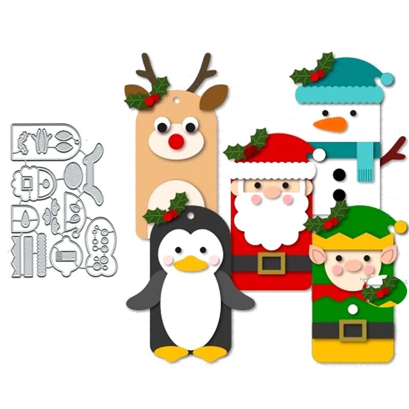 DDeehs Various Christmas Tag Metal Die CutsMerry Snata Penguin Card Cutting Dies Cut Stencils DIY Scrapbooking Photo Album Decorative Embossing Paper Making Sliver 12183cm476x326inch