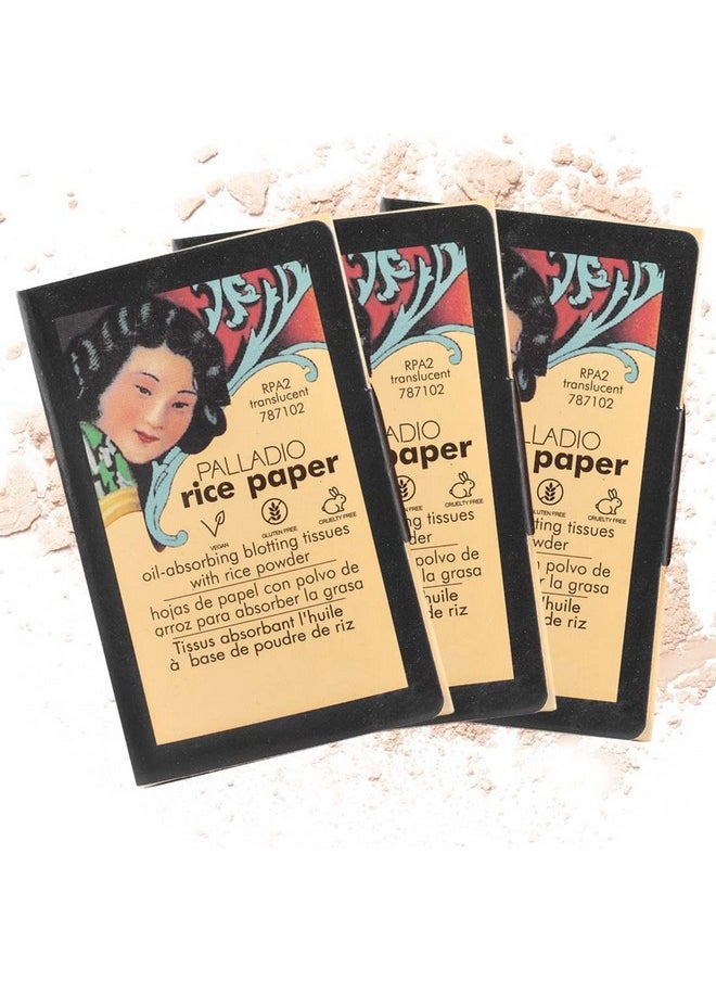 PALLADIO - Facial Tissues For Oily Skin, Face Blotting Sheets Made From Natural Rice, Oil Absorbing Rice Paper With Rice Powder, 2 Sided, Instant Results, Translucent, 40 Count, Pack Of 3 - Image 1