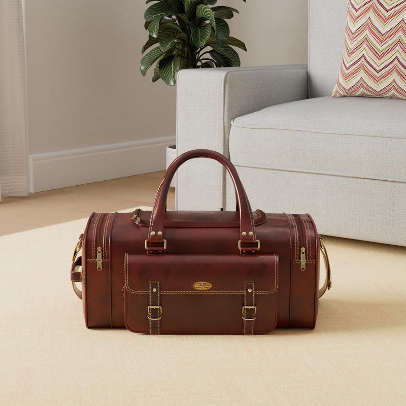 Hulsh Leather Duffle Bags for Men 24 Inch | Vintage Brown Genuine Leather Travel Bags for Mens Overnight Weekend | Best Full Grain Leather Luggage Duffel Carry On Weekender Sports Gym Bag for Women - Image 2