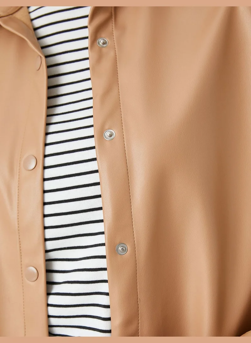 KOTON Faux Leather Shacket Snap Button Slit Detail