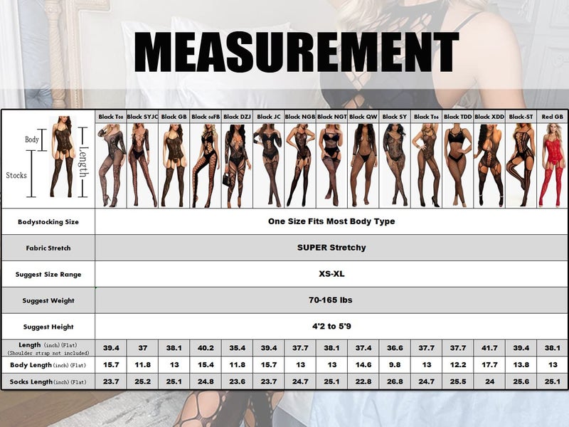 Buitifo Womens Fishnet Bodystocking Plus Size Crotchless Bodysuit Sexy Tights Soft Nightwear Lingerie (Black TSY,M) - Image 5