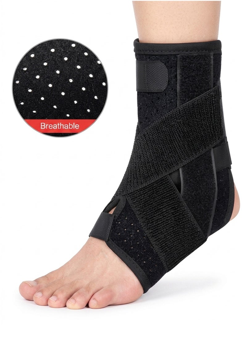 Medical Ankle Support Brace With Aluminum Stabilizer Straps Breathable Adjustable Ankle Joint Support For Walking Sports And Rehabilitation Black - Image 1