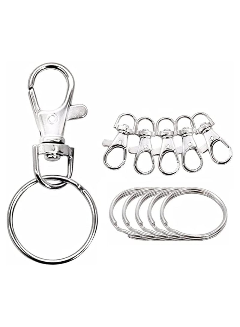 بيعتكلها 5 قطع من حلقات سلسلة المفاتيح المعدنية مع مشابك دوارة وحبل كبس وخطاف مخلب جراد البحر ومشابك العثور على المجوهرات (عبوة من 5) - Image 1