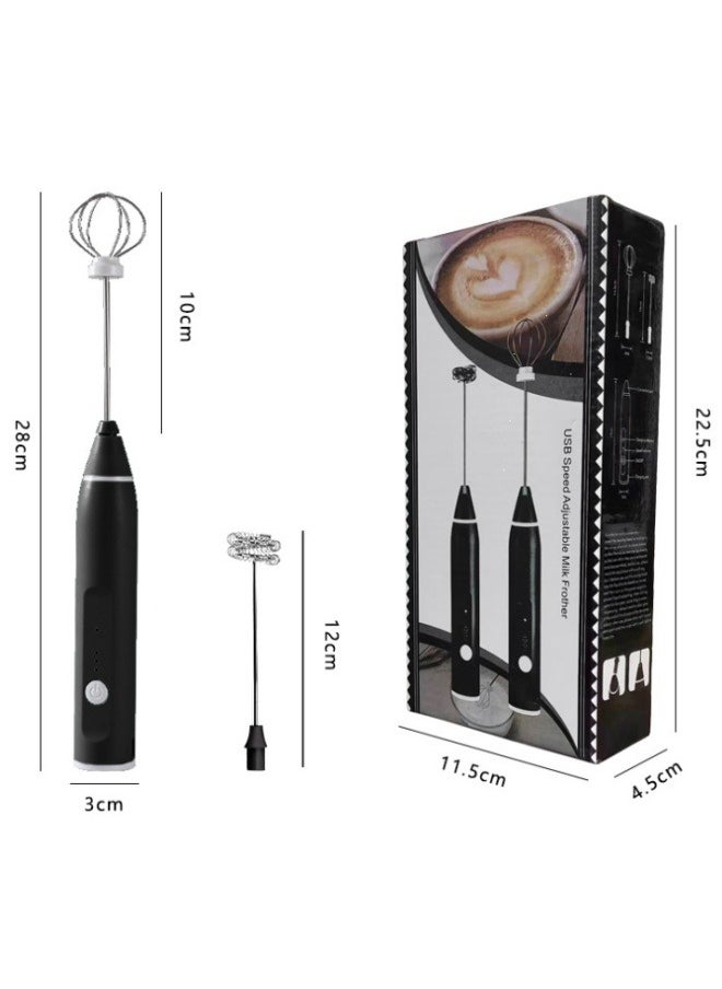 Generic Milk Frother - Hand-Held Electric Whisk Portable Coffee frother USB Rechargeable 3-Speed Milk frother Beverage Mixer for Matcha Cappuccino with 2 Stainless Steel Whisk and 1 Cleaning Brush  - Image 2