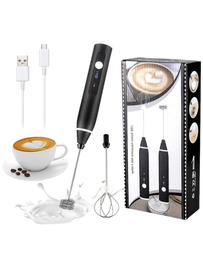 Generic Milk Frother - Hand-Held Electric Whisk Portable Coffee frother USB Rechargeable 3-Speed Milk frother Beverage Mixer for Matcha Cappuccino with 2 Stainless Steel Whisk and 1 Cleaning Brush  - Image 1