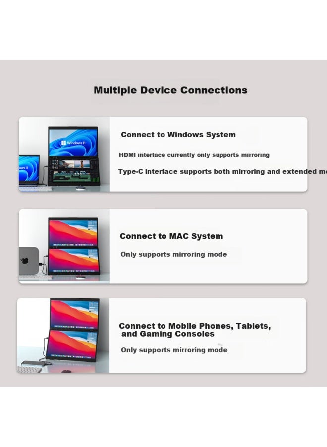 Eimio Foldable Dual-screen Portable Monitor, Extend Three-screen Laptop Secondary Screen, Computer Expansion Screen 15.6-inch, Office Stock Trading Gaming Expansion Large Screen E10 - Image 3