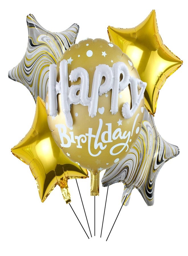 CSTYWC 5PCS Gold Happy Birthday Balloon Set - Gold Star & Round Balloons for Golden Birthday Decorations - Image 2
