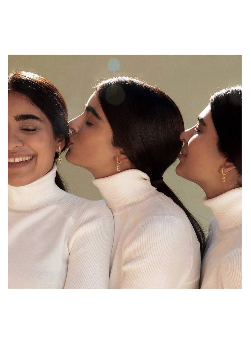 Mevecco Women Huggie Hoop Earrings Gold Initial A-Z Dangle Drop Cubic Zirconia 14K Gold Filled Small Simple Hypoallergenic Personalized Jewelry - 26 Letters - Image 2