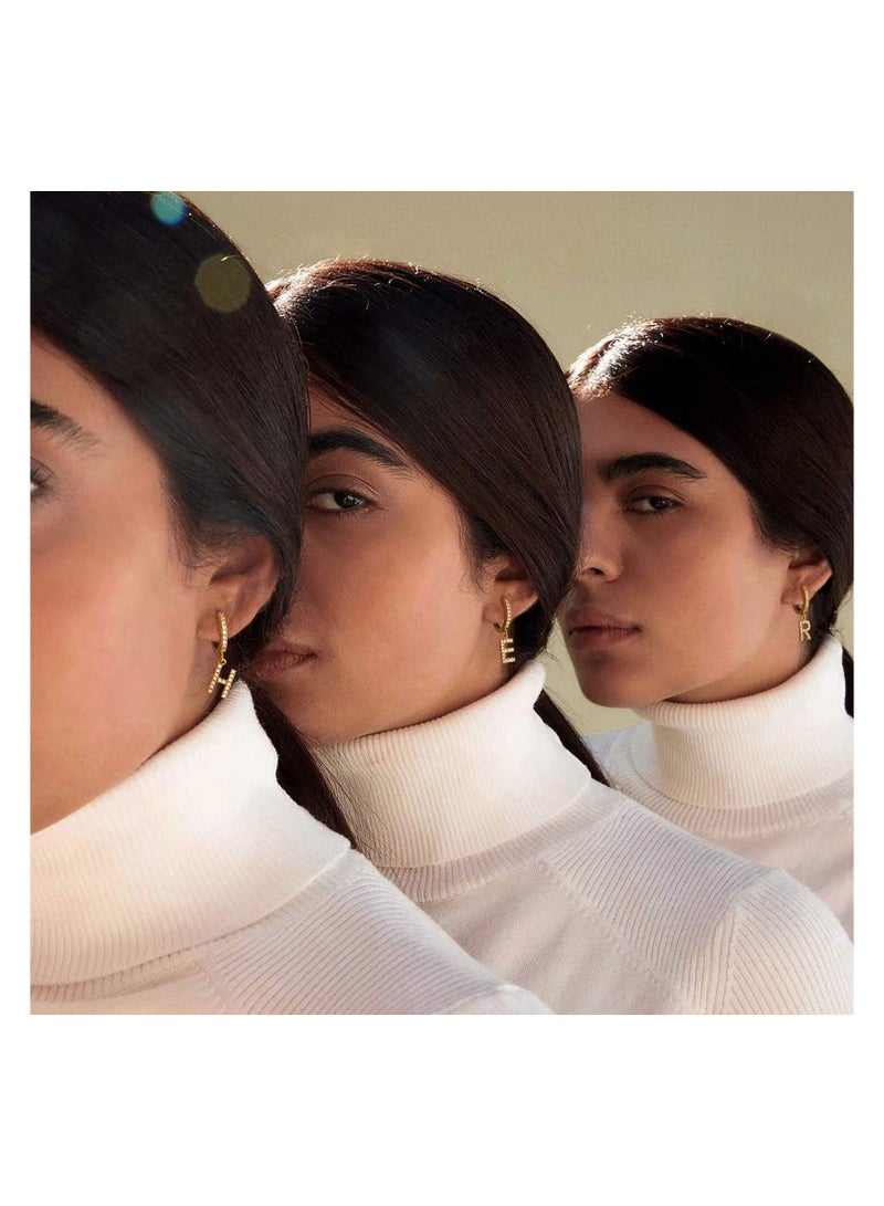 Mevecco Women Huggie Hoop Earrings Gold Initial A-Z Dangle Drop Cubic Zirconia 14K Gold Filled Small Simple Hypoallergenic Personalized Jewelry - 26 Letters - Image 3