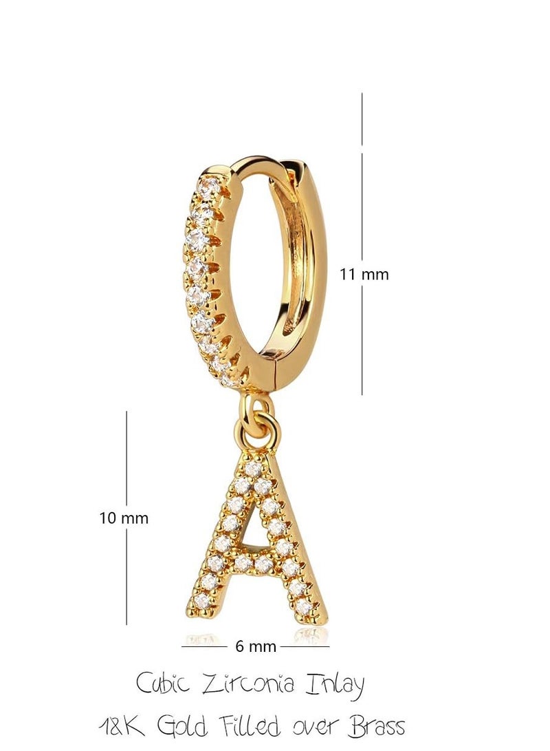 Mevecco Women Huggie Hoop Earrings Gold Initial A-Z Dangle Drop Cubic Zirconia 14K Gold Filled Small Simple Hypoallergenic Personalized Jewelry - 26 Letters - Image 5