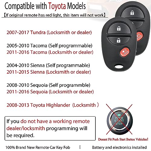 MechanMagic Car Key Fob Replacement for Toyota Tundra Tacoma Sequoia Sienna Highlander Keyless Entry Remote Control 2005 2006 2007 2008 2009 2010 2011 2012 2013 FCC ID:GQ43VT20T 2 Pack - Image 3
