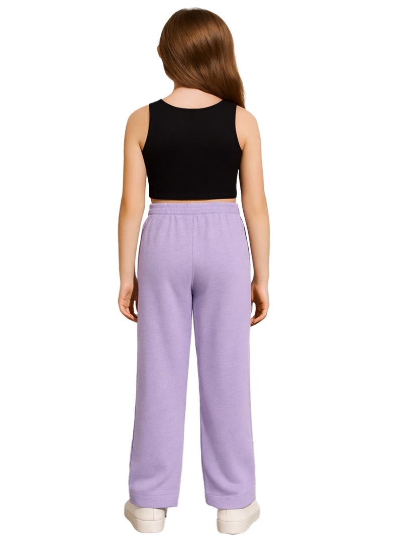 نايلتون بنطلون رياضي واسع الساق مع خط للأطفال والمراهقين - خصر مرتفع - جيوب جانبية برباط للبنات - Image 3